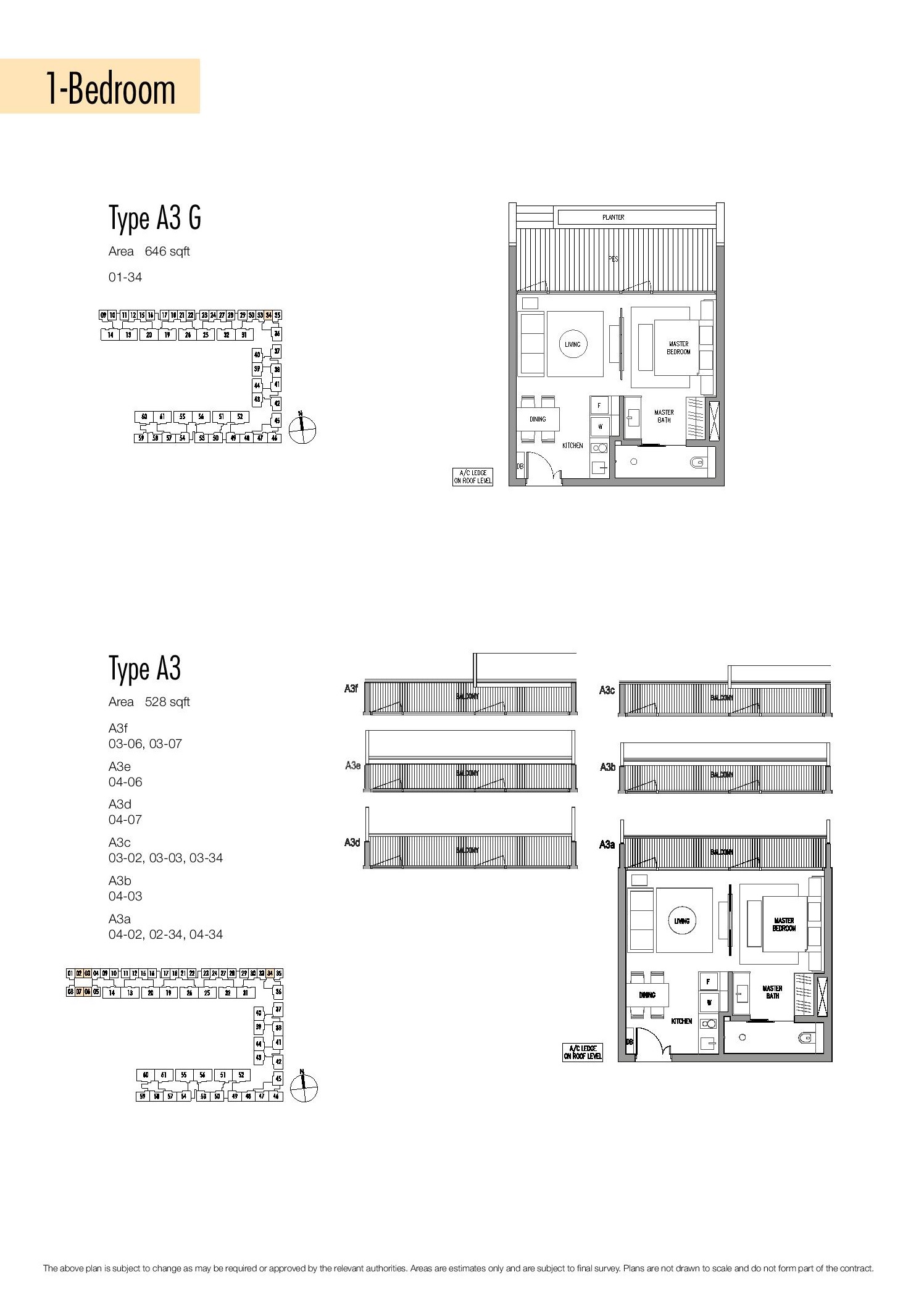 Seletar Park Residence 1 Bedroom Type A3G Floor Plans